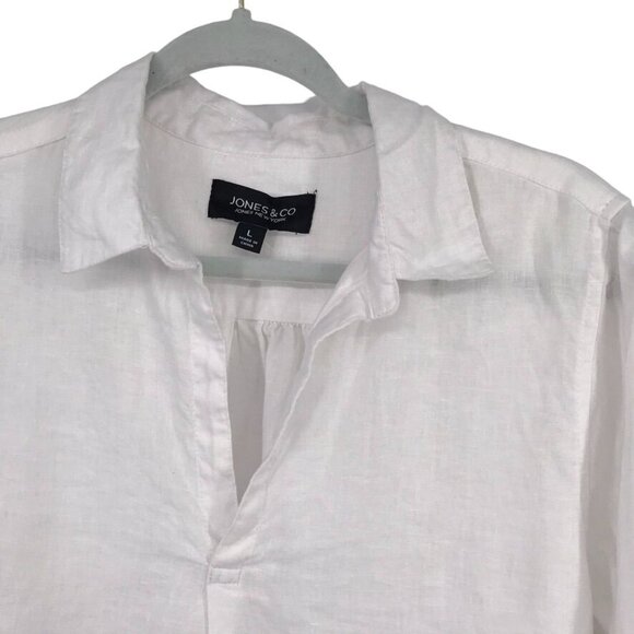 Jones & Co Womens White 100%  Linen  popover Top Size Large roll tab sleeve new - Picture 6 of 10
